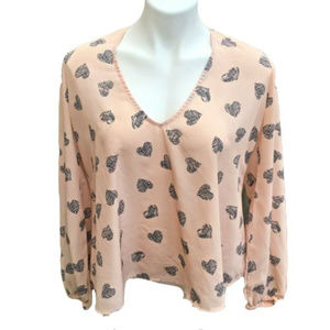 Revolve Lovers + Friends Crosshatch Heart Print V-Neck Top M